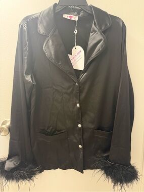 BuddyLove Black Women's Pajama Set with Feather Cuffs